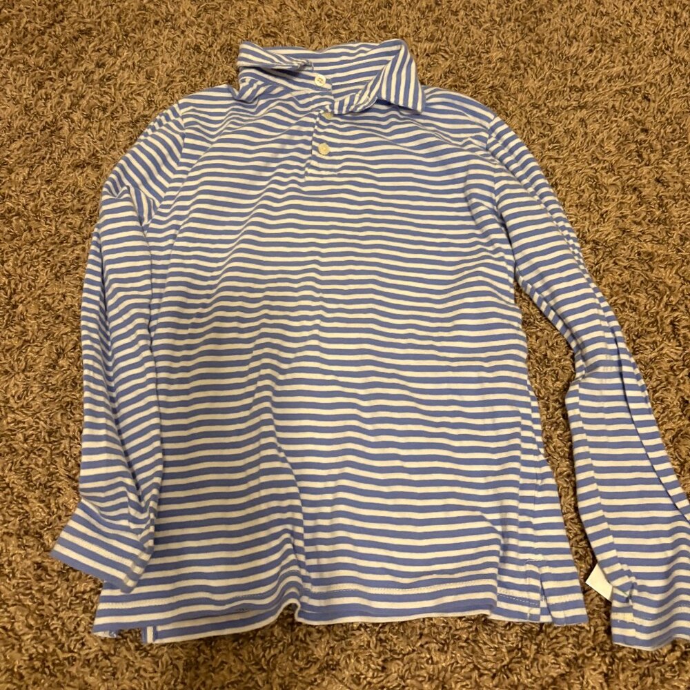 Crewcuts Long Sleeve Polo Shirt in Slim Stripes Large 10-11 Light Blue and White